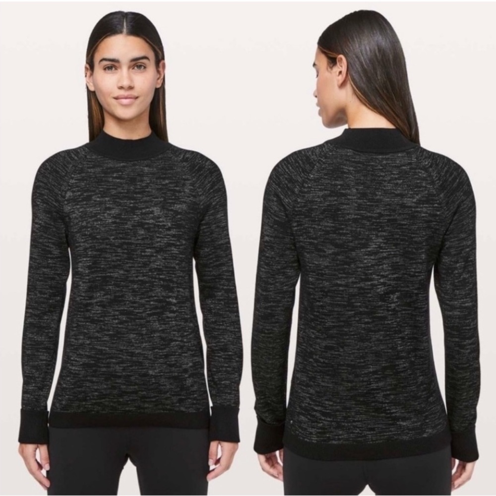 Lululemon Soft Shine Cashmere Blend Sweater 12 Black Silver Metallic Mock Neck